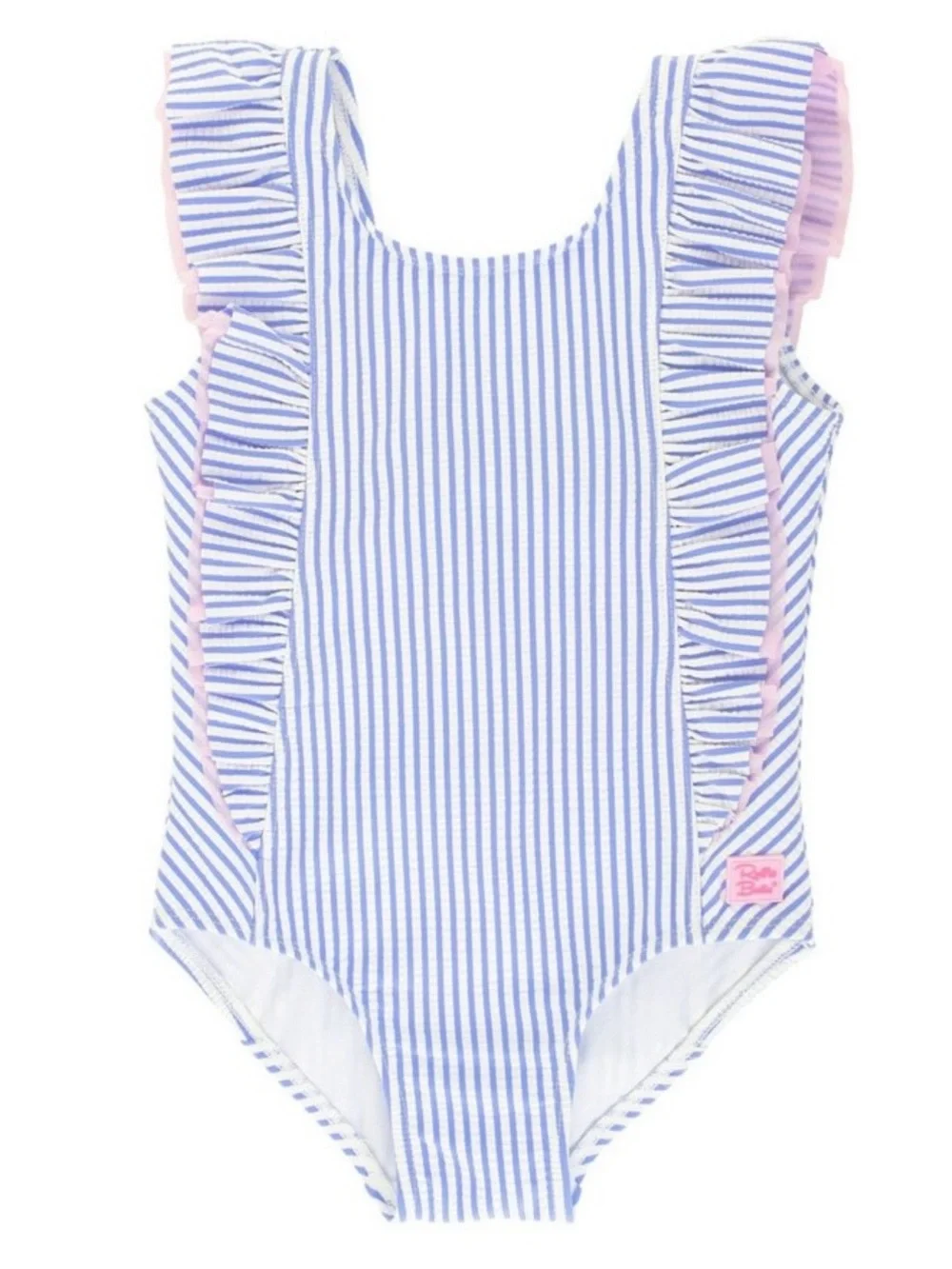 RuffleButts Seersucker Waterfall One Piece Swimsuit Blue UPF 50 Size 5